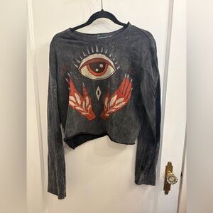 Kathmandu Imports Washed Black Long Sleeve Eye Graphic Top